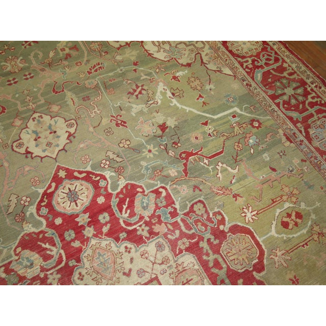 Forest Green Antique Turkish Oushak Carpet For Sale In New York - Image 6 of 6