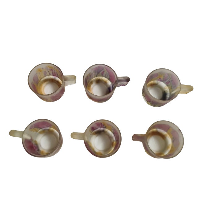 1980s Rueven Art Nouveau Demitasse Cups and Saucers Frosted Glass - Set of 6 For Sale - Image 13 of 14
