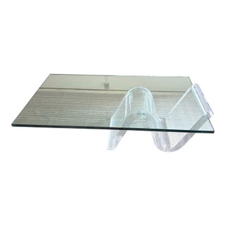 1980s Modern Lucite Glass Wave Zig Zag Suspension Waterfall Acrylic Coffee Cocktail Table For Sale