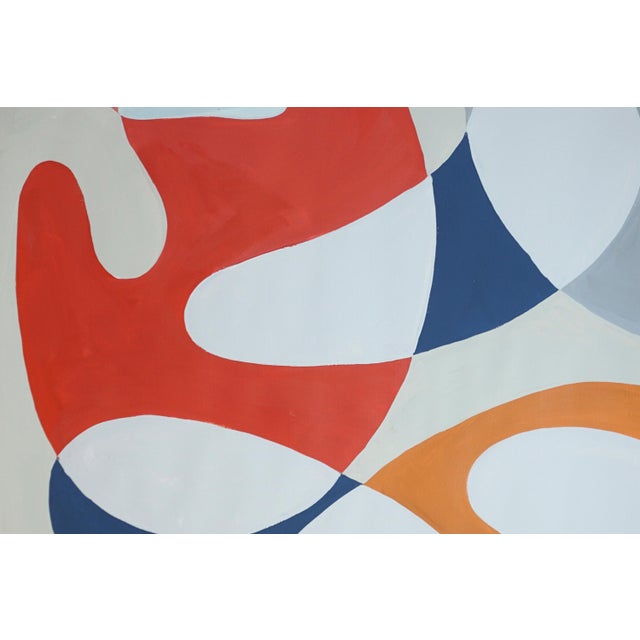 2026, Mid Century Modern Style, Contemporary Painting of Primary Tones and Curves, Triptych, Acrylic Paint on Watercolor Paper For Sale - Image 11 of 11