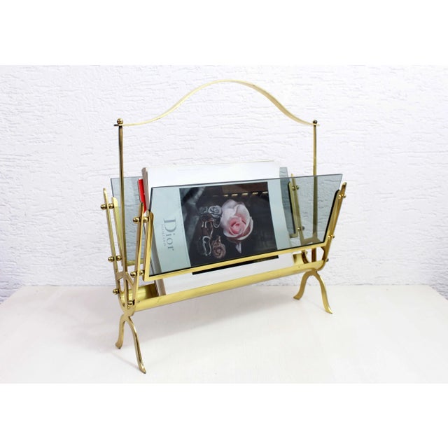 Metal Glass and Brass Magazine Rack, 1960s For Sale - Image 7 of 13