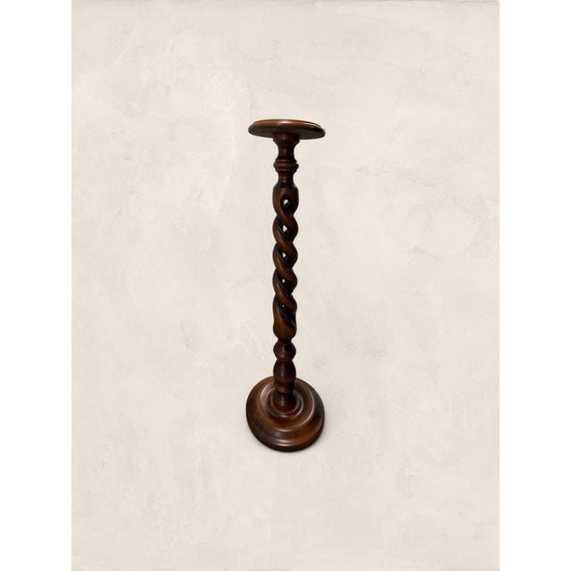 Vintage English Oak Open Barley Twist Pedestal Plant Stand For Sale - Image 4 of 8