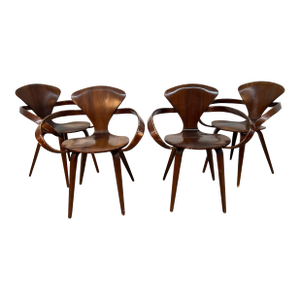 Mid 20th Century Attributed to Norman Cherner for Plycraft "Pretzel" Mid-Century Bentwood Armchairs