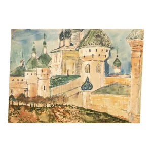 C. 1920-1950s Antique or Vintage Watercolor in the Style of Nicholas Roerich