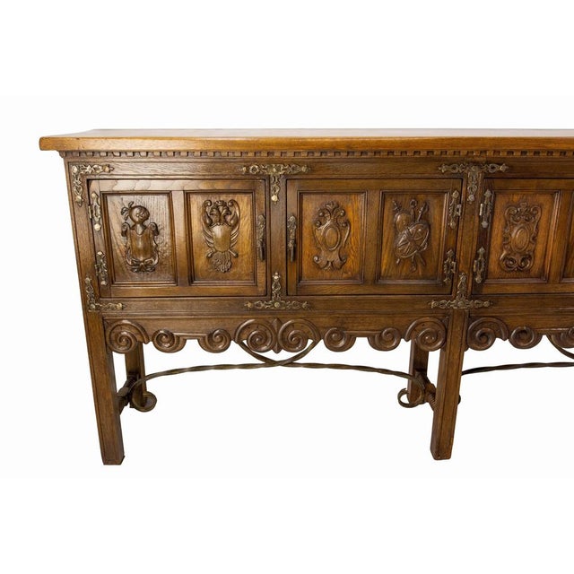Spanish Credenza in Oak and Wrought Iron, 1960s For Sale - Image 6 of 15