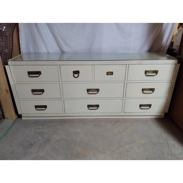 Vintage Drexel Mid Century Modern Natural Rattan Solid Wood Modern Aged White Lacquered Dresser Glass Style Near Tommy Bahama Chairish