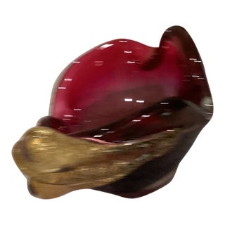 Murano Ruby & Gold Leaf Glass Bowl by Flavio Poli/Seguso For Sale