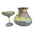 Moser Hand-Enameled Bohemian Uranium Art Glass Set: Coupe Stem & Rose Bowl Vase For Sale
