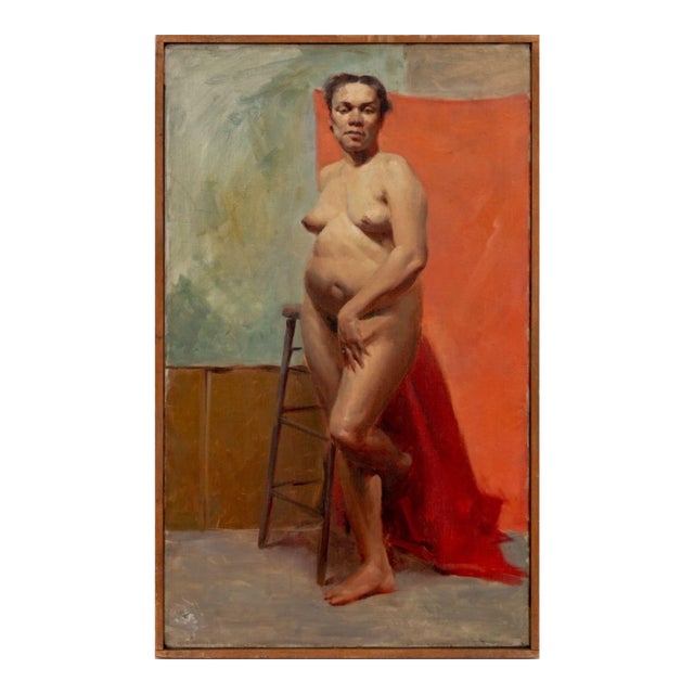 John DelMonte Standing Female Nude Oil, 1957 For Sale