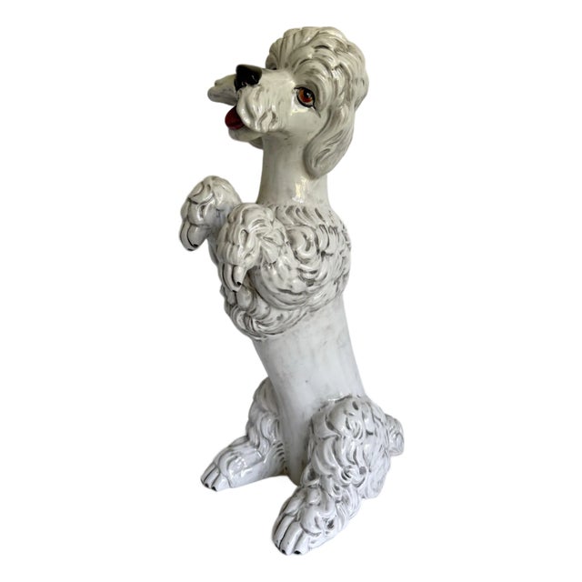 Vintage Italian Ceramic Standing Poodle Dog Sculpture For Sale