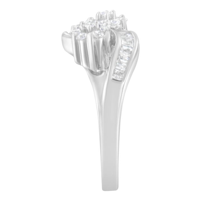 Haus of Brilliance 14K White Gold Round and Baguette Diamond Bypass Ring (1/2 cttw, H-I Color, I1-I2 Clarity) - Ring Size 6 For Sale - Image 4 of 7