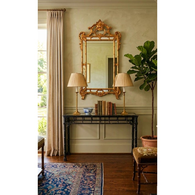 Vintage Faux Bamboo Black Gloss Palm Beach Regency Glass Top Console Table For Sale - Image 9 of 10