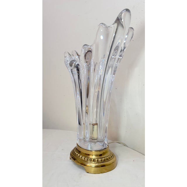 Metal Vintage French Hand Blown Clear Glass Crystal Brass Splash Electric Table Lamp For Sale - Image 7 of 12