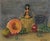 Still Life with Cantaloupe and Chianti Bottle in Oil on Canvas Classically styled still life by Ben Dominguez (American,...