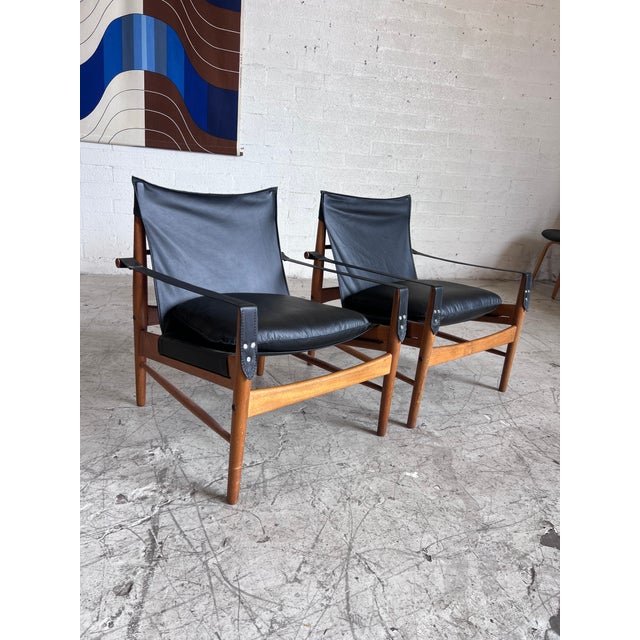 Swedish Teak and Leather Sling Lounge Chairs - A Pair For Sale In Phoenix - Image 6 of 8