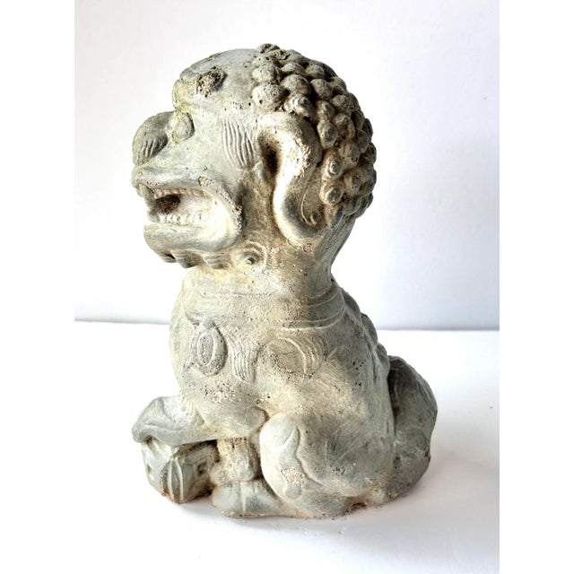 Traditional Vintage Concrete Foo Dog Garden Statue – Asian Guardian Lion Outdoor Sculpture For Sale - Image 3 of 7