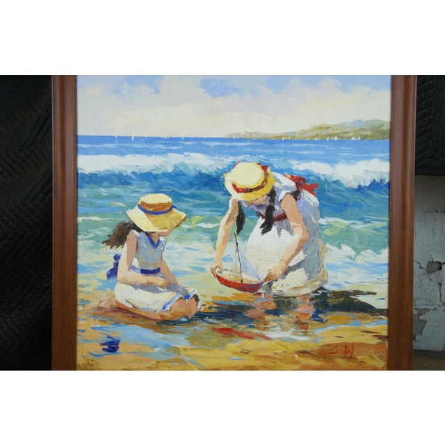 Late 20th Century Late 20th Century Impressionist Style Mother and Child on a Beach Oil Painting by Martha Cristel, Framed For Sale - Image 5 of 13