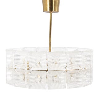 Vintage Crystal Glass and Brass Pendant Light by Carl Fagerlund for Orrefors, 1960 For Sale