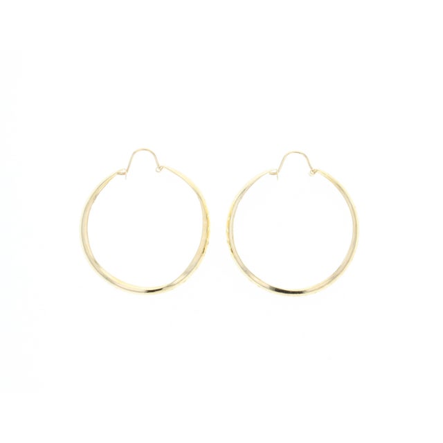 Contemporary 37MM Wide Curved Gold Hoops with Cuts 14k Yellow Gold, 2 Pieces For Sale - Image 3 of 4
