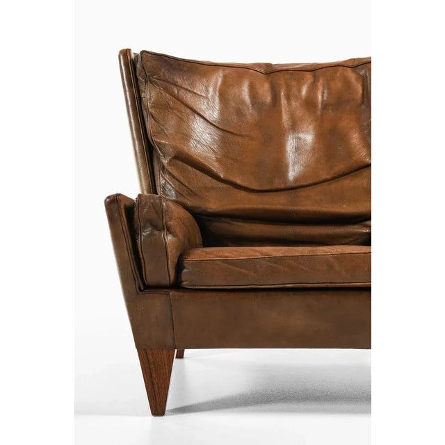 Set of Lounge Chair and Stool in Rosewood and Brown Leather attributed to Illum Wikkelsø, 1960s For Sale - Image 9 of 11