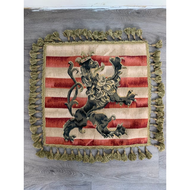 Textile Contemporary Striped Lion Aubusson Throw Pillows - A Pair For Sale - Image 7 of 9