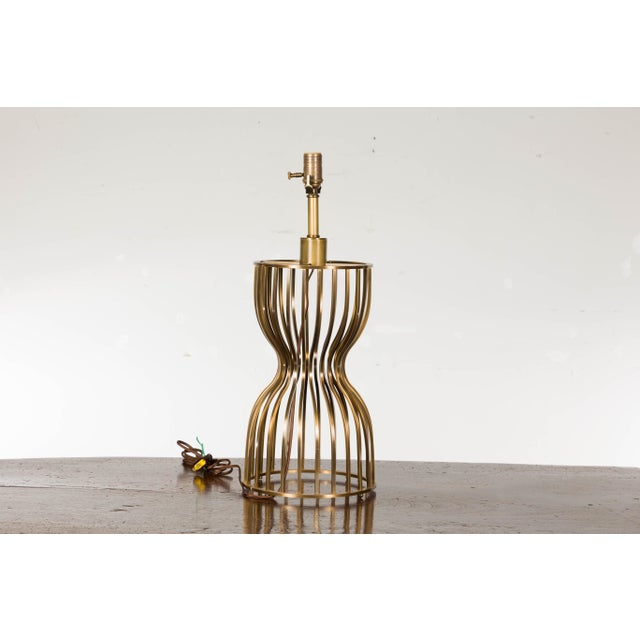 Mid-Century Modern Mid 20th Century Italian Brass Hourglass Shaped Single Light Lamp, US Wired For Sale - Image 3 of 12