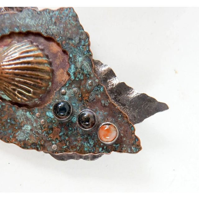 Large one of a kind circa 1990's sculptural artist made sterling silver and patinated copper brooch. Signed Linda Thompson...
