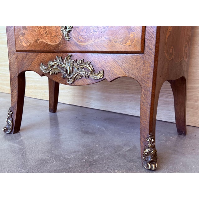 19th Century Bombe Marquetry Secrétaire à Abattant, Marble Top and Bronze Mounts For Sale - Image 14 of 18