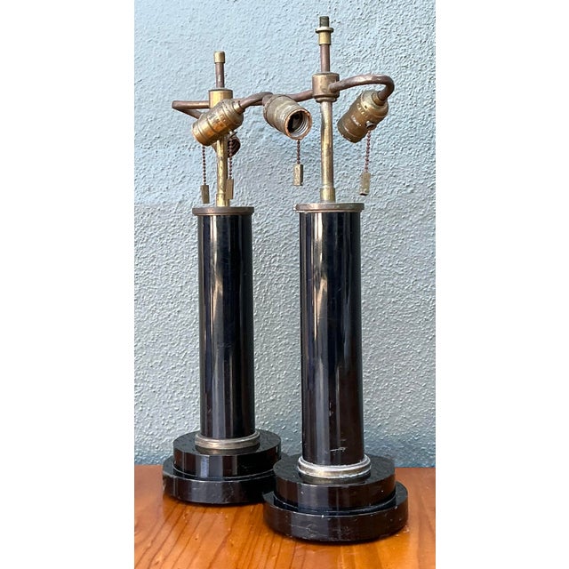 Black Vintage Black Lucite Column Lamps - A Pair For Sale - Image 8 of 12