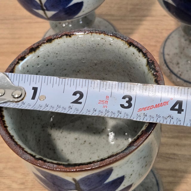 Blue Mid 20th Century Otagiri Mid Century Modern Blue Floral Stoneware Chalice Pedestal Goblets Wine Glasses - Set of 5 For Sale - Image 8 of 9