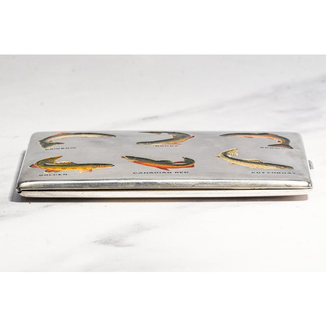 Amazing Antique Sterling Silver Hand Painted Enamel Fishing Fish Trout Cigarette Case Holder Sporting Art Deco Luxury Style For Sale - Image 13 of 18