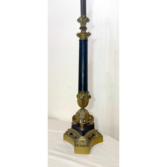 Victorian Large Antique 1800's Ornate Gilt Bronze Marble Candle Holder Electric Table Lamp For Sale - Image 3 of 12