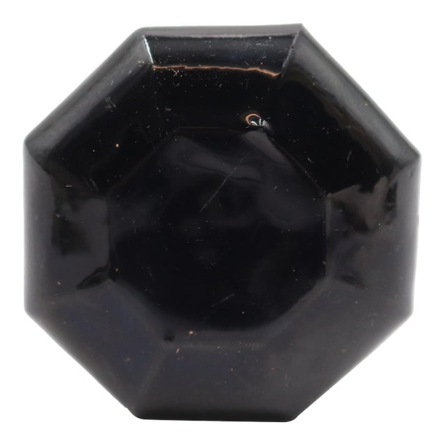 Antique Black Octagon Glass Wide Shank Door Knob For Sale