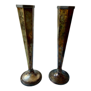 Sheffield Silver Plate Hexagonal Trumpet Vases Pair