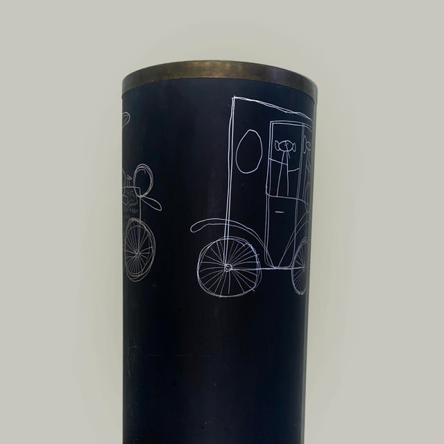Mid-Century Modern Enameled Metal Umbrella Stand with Brass Rims by Poggibonsi, Italy, 1960s For Sale - Image 6 of 11