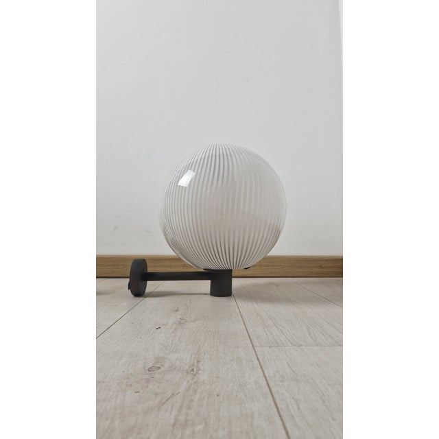 Mid-Century Modern Wall Lamps in White Sphere Fabric Model and Brass Frame by Venini Murano, 1960s, Set of 2 For Sale - Image 3 of 14