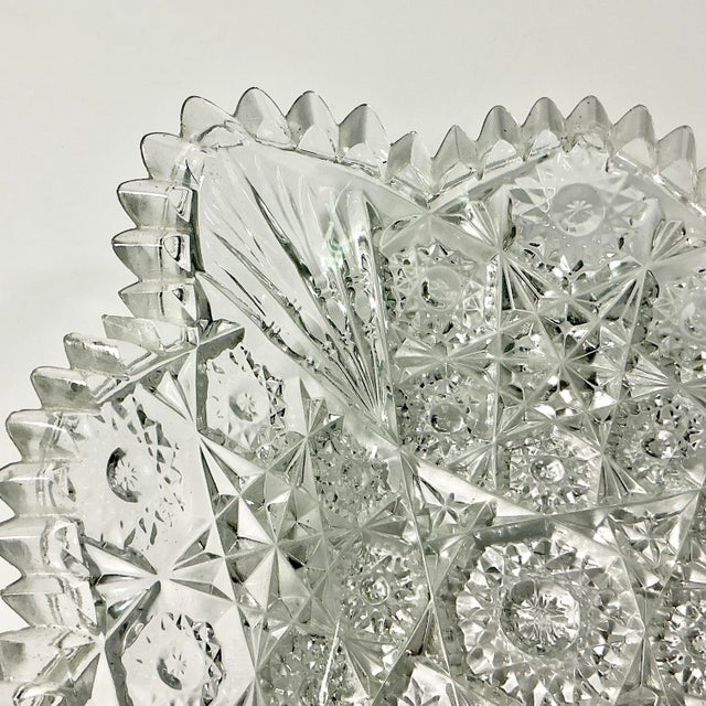 Glass Late 1800s Antique Boho Chic Hollywood Regency American Brilliant Cut Glass Square Serving Dish For Sale - Image 7 of 10