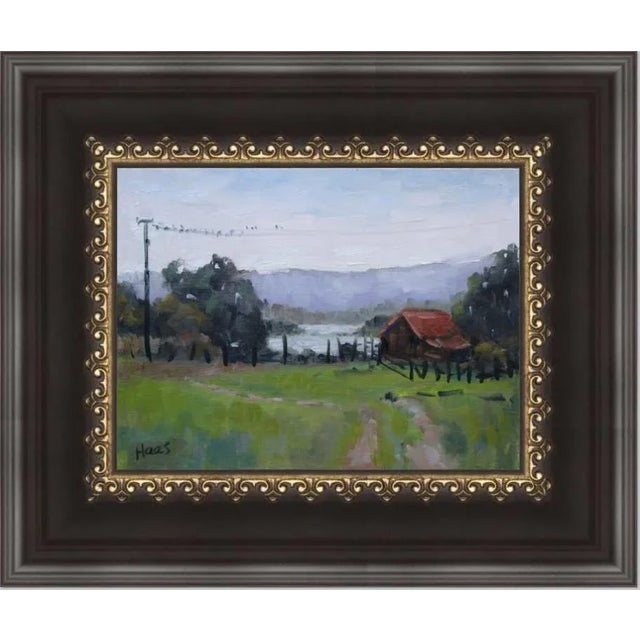 Green Modern Farmlands — Birds on a Wire Oil Painting For Sale - Image 8 of 10