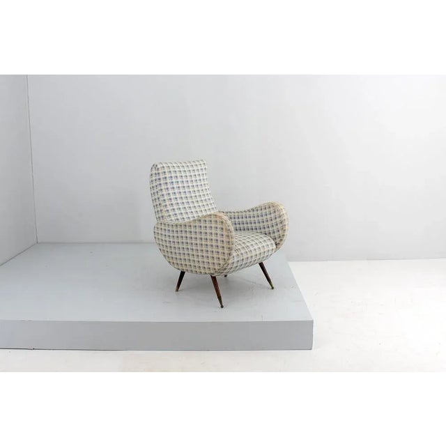 Marco Zanuso Mid-Century Wood and Fabric Armchair in the style of Marco Zanuso, Italy, 1950s For Sale - Image 4 of 13