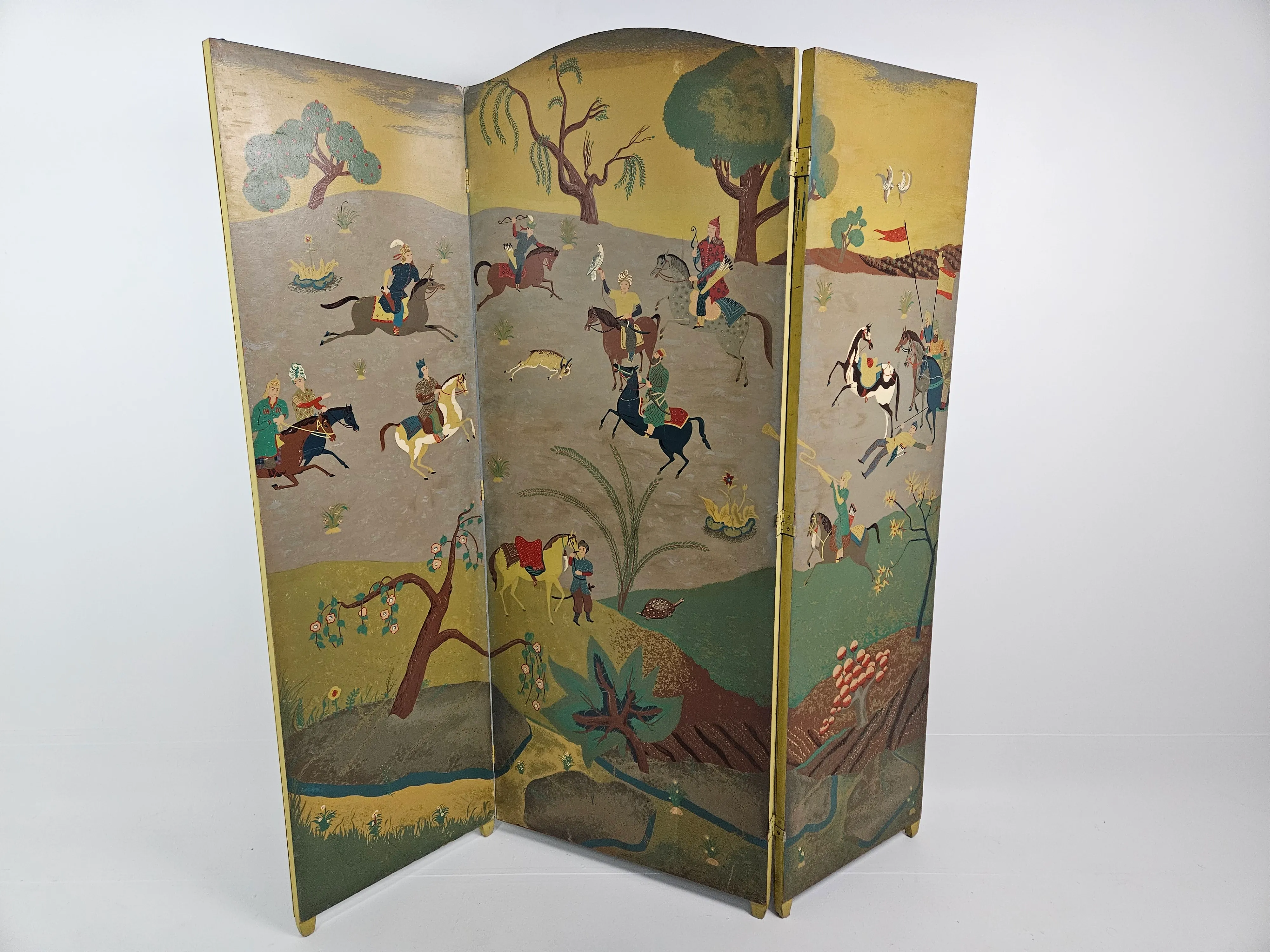 海外製屏風　ヴィンテージ　アンティーク　デコパージュパネル　スクラップスクリーン Mid 20th Century Bernard Steffen 