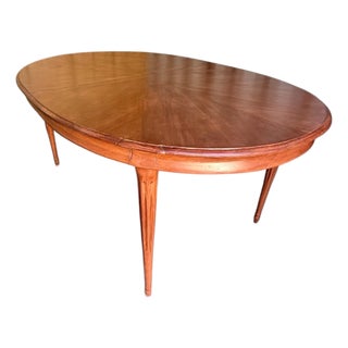 Vintage Mid-Century Modern Refinished Oval Extension Dining Table With Two Leaves For Sale