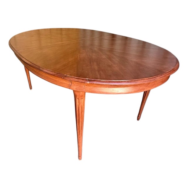 Vintage Mid-Century Modern Refinished Oval Extension Dining Table With Two Leaves For Sale
