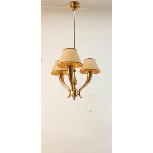 Brass Chandelier with Parchment Lampshades For Sale - Image 11 of 11