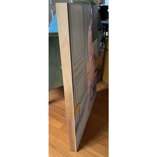 Original Oil Painting Signed: Fashionable French Woman in Vintage Pink Ensemble For Sale In Atlanta - Image 6 of 6