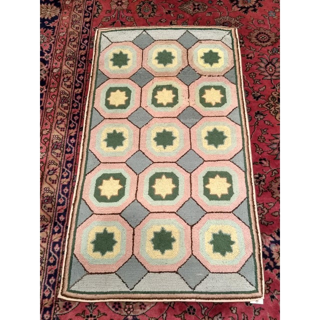 Vintage Hand-Hooked Rug, Allover Geometric Design, Wool & Cotton, American Folk Art, 3x5 For Sale In Chicago - Image 6 of 14