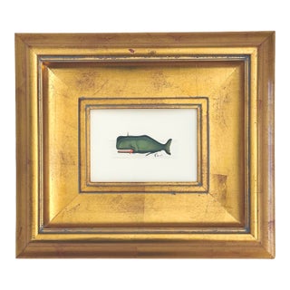 Large Original Hand-Painted Whimsical Baby Whale Painting in a Vintage Frame For Sale