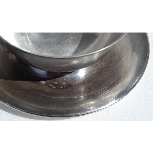 1950s Wallace Silver Plate Serving Bowl Attached Saucer Mid-Century Modern Tableware For Sale - Image 11 of 13