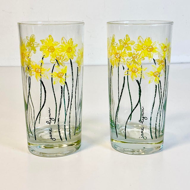 1970s Vintage Boho Chic Daffodils Jane Lynn Glassware - Set of 6, After Georges Briard For Sale - Image 9 of 14