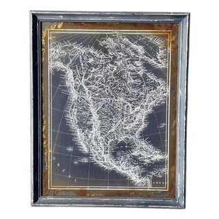 19th Century Monochrome Cartographic Map of North America, Framed For Sale