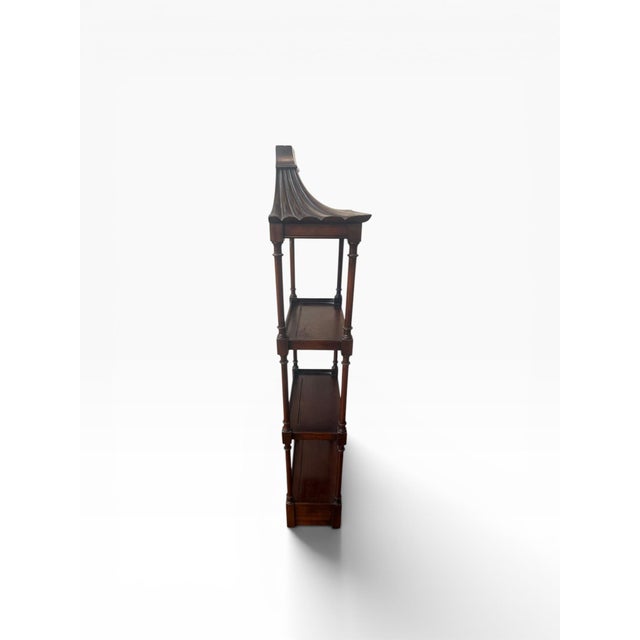 Late 20th Century Late 20th Century Asian-Inspired Pagoda Top Wall-Mounted Hanging Étagère / Display Shelf in Mahogany With Drawer For Sale - Image 5 of 12